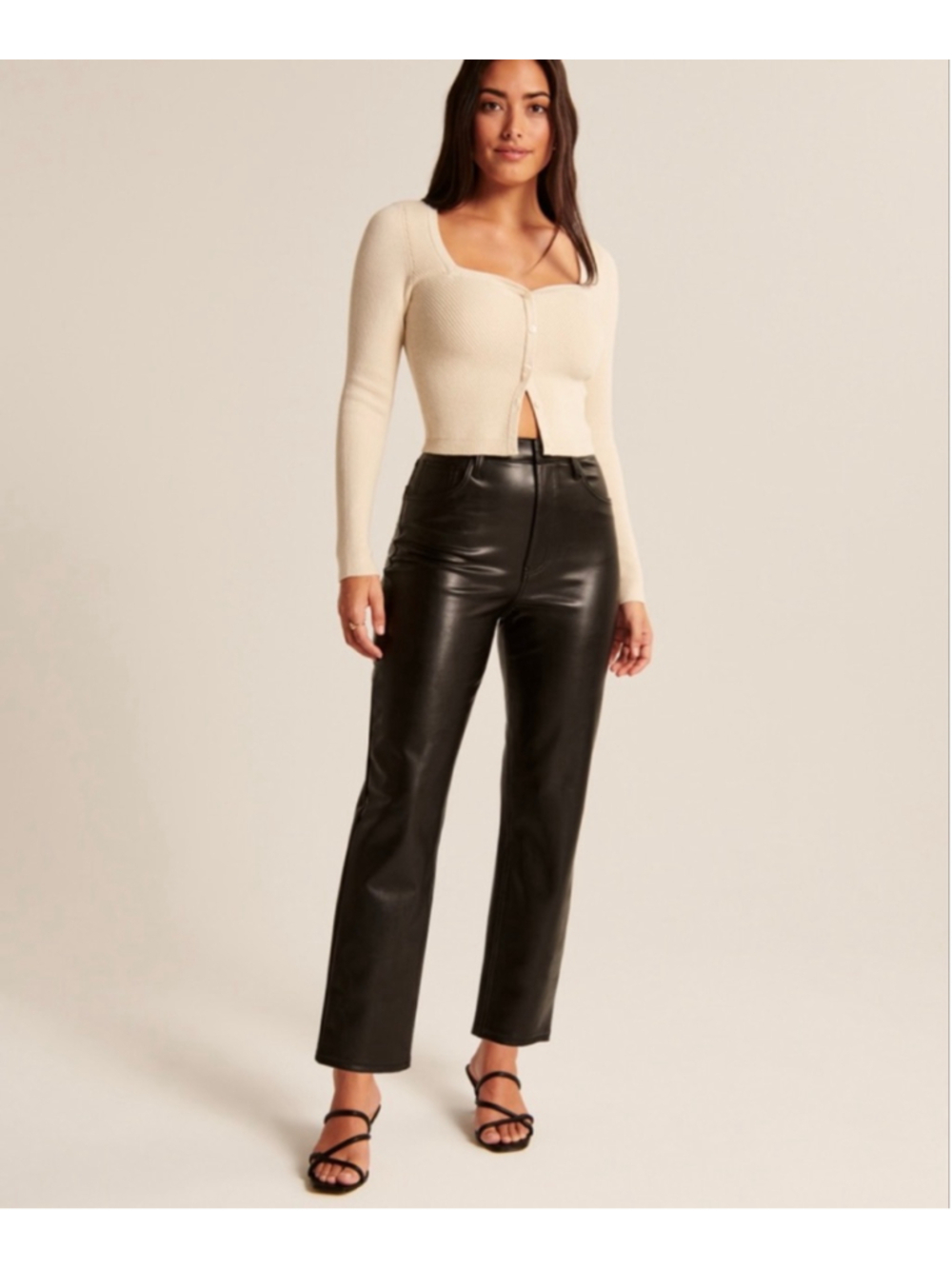 Abercrombie Curve Love Faux Leather Pants 24 Ultra High Rise Ankle Straight Blac
